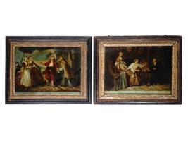 TWO ANTIQUE GLASS PAINTINGS AFTER NICOLAS LANCRET